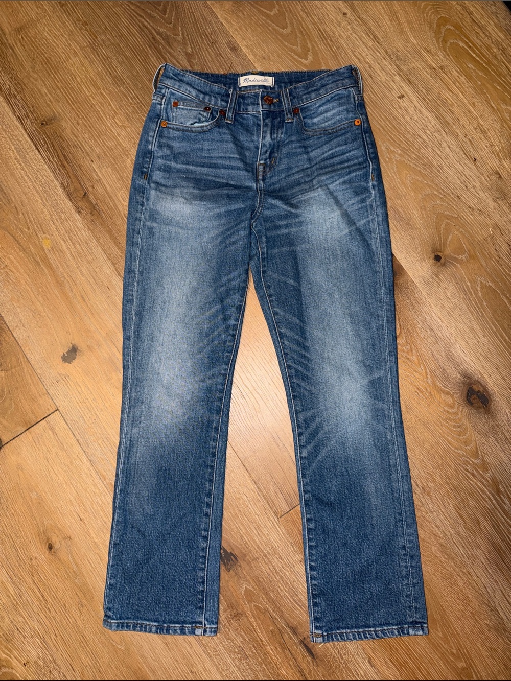 Madewell kick out crop Straight Jeans in Faded Blue size 24 denim blue